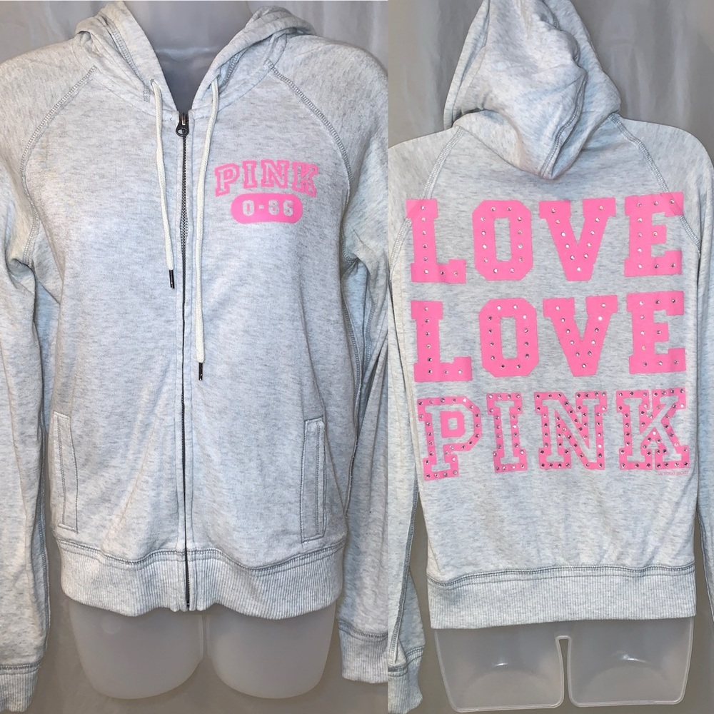2009 Vintage Medium LOVE LOVE PINK BLING Pink Hoodie PINK VICTORIA’S SECRET